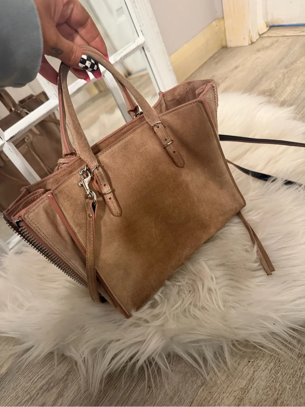 Balenciaga mini papier city bag suedeTote Satchel in Light Beige pink